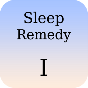 A blue and white square with the words sleep remedy i written in it.